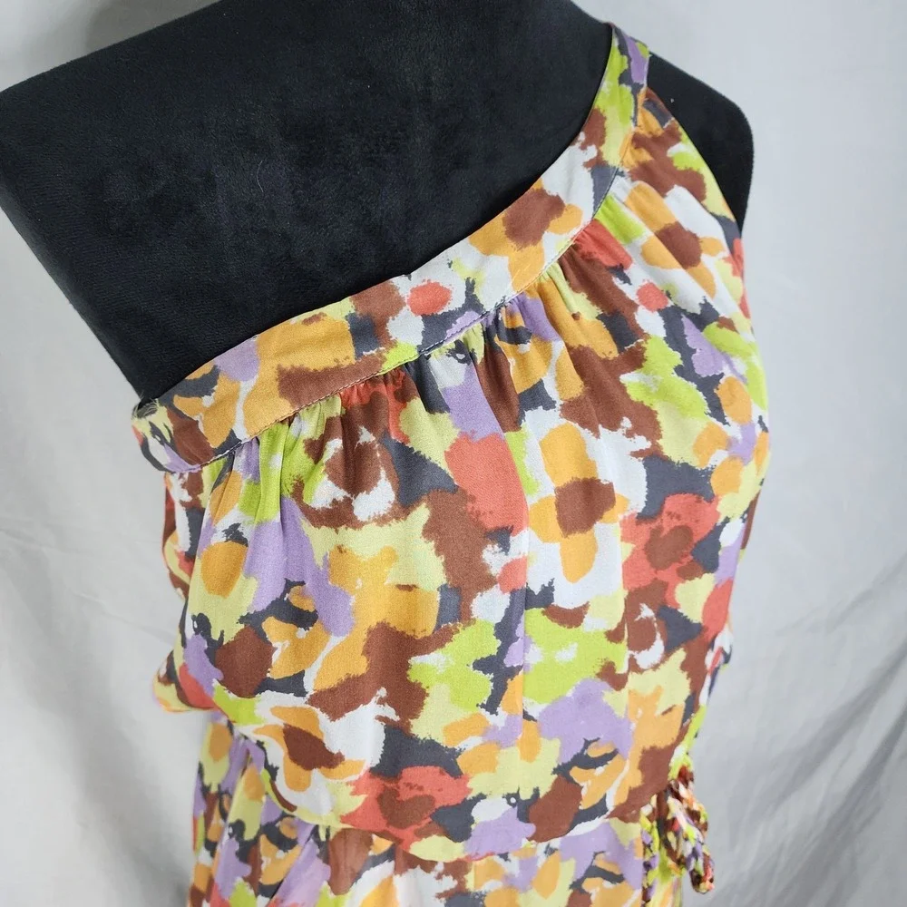 Vtg CHARLIE JADE Size XS‎ 100% Silk Floral Art to Wear One Shoulder Sundress EUC